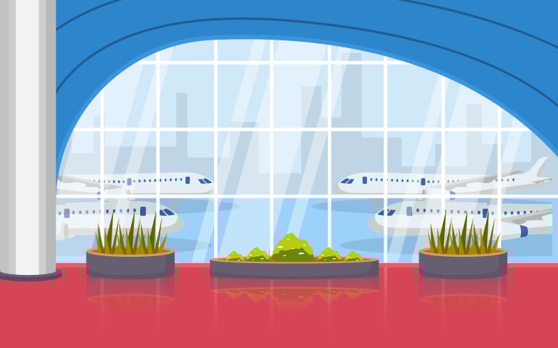 Download Иллюстрация "Departure Hall Interior - Illustration" / Departure Hall Interior - Illustration - Иллюстрация на тему графика airport,airplane,terminal,gate,arrival,departure,hall,interior,flat,illustration,vector,window,inside,waiting,background,vacation,digital,empty,plane,room