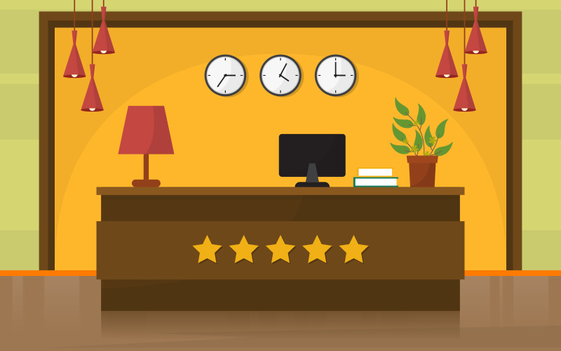 Download Иллюстрация "Lobby Hotel Room - Illustration" / Lobby Hotel Room - Illustration - Иллюстрация на тему графика hotel,lobby,reception,desk,vector,office,receptionist,business,cartoon,hall,travel,airport,counter,illustration,registration,flat,guest,service,accommodation,help