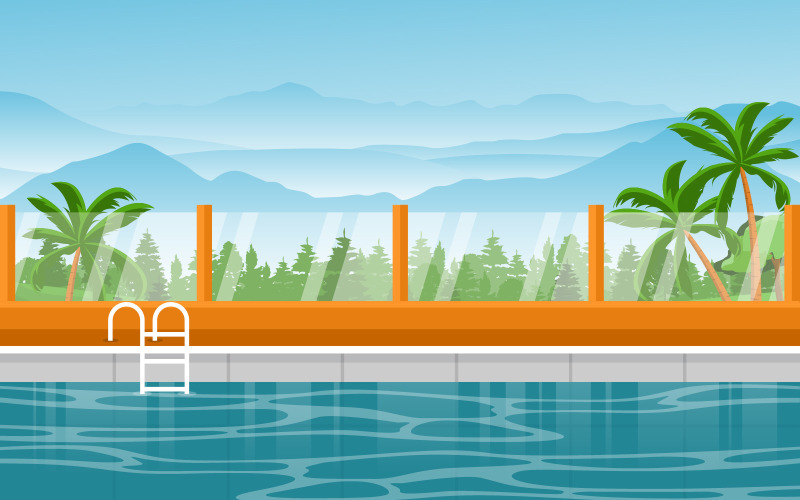 Download Иллюстрация "Outdoor Hotel Exterior - Illustration" / Outdoor Hotel Exterior - Illustration - Иллюстрация на тему графика water,outdoor,swimming,pool,hotel,city,relax,view,nature,illustration,landscape,summer,background,vector,banner,beach,ripple,ocean,spa,surface