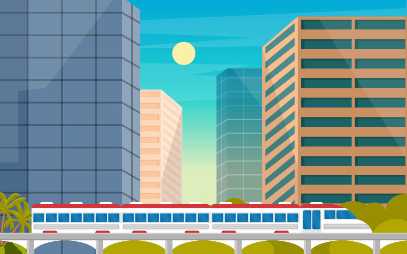 Пригородный общественный транспорт метро - Иллюстрация