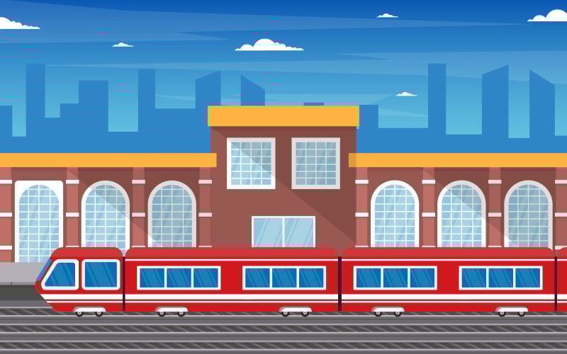 Download Иллюстрация "Public Transportation Station - Illustration" / Public Transportation Station - Illustration - Иллюстрация на тему графика railway,public,transport,commuter,metro,train,station,flat,illustration,railroad,fast,mass,subway,vector,underground,design,platform,background,cartoon,city