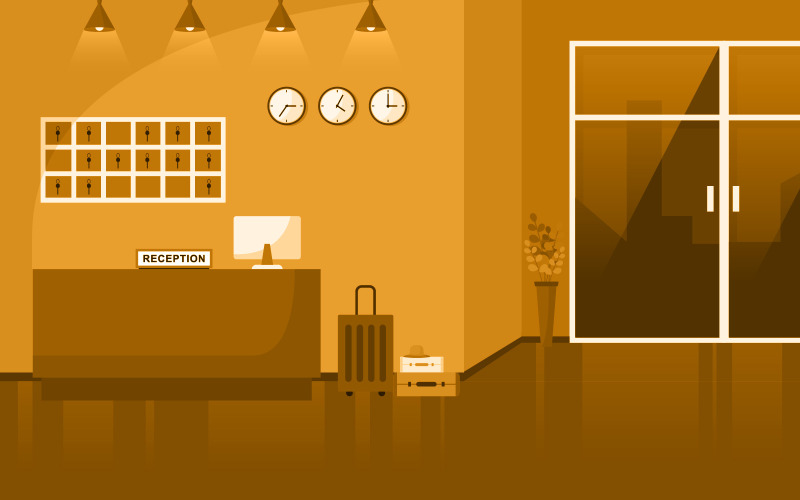 Download Иллюстрация "Reception Desk Hotel - Illustration" / Reception Desk Hotel - Illustration - Иллюстрация на тему графика hotel,lobby,reception,desk,vector,office,receptionist,business,cartoon,hall,travel,airport,counter,illustration,registration,flat,guest,service,accommodation,help