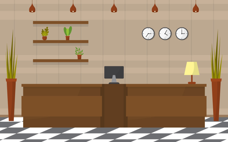 Download Иллюстрация "Reception Lobby Hotel - Illustration" / Reception Lobby Hotel - Illustration - Иллюстрация на тему графика hotel,lobby,reception,desk,vector,office,receptionist,business,cartoon,hall,travel,airport,counter,illustration,registration,flat,guest,service,accommodation,help