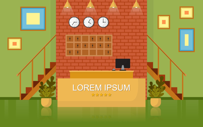 Download Иллюстрация "Reception Lobby Room - Illustration" / Reception Lobby Room - Illustration - Иллюстрация на тему графика hotel,lobby,reception,desk,vector,office,receptionist,business,cartoon,hall,travel,airport,counter,illustration,registration,flat,guest,service,accommodation,help