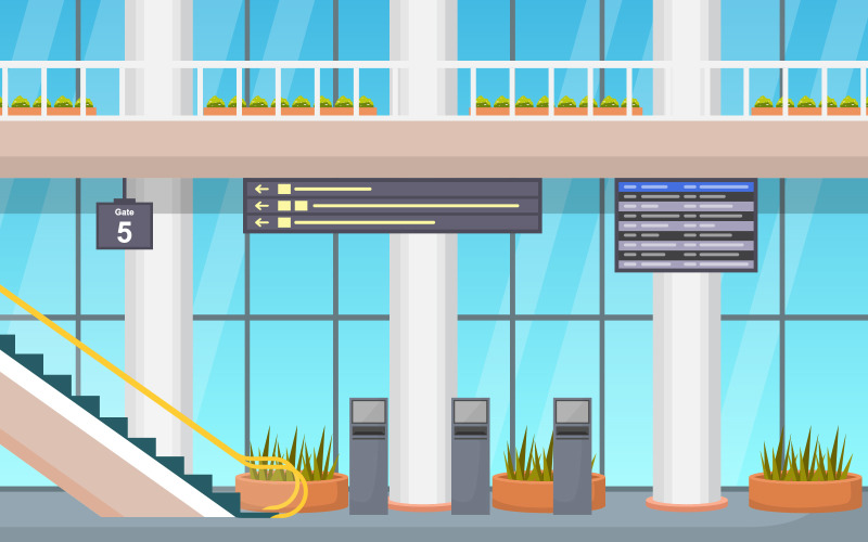 Download Иллюстрация "Terminal Gate Hall - Illustration" / Terminal Gate Hall - Illustration - Иллюстрация на тему графика airport,airplane,terminal,gate,arrival,departure,hall,interior,flat,illustration,vector,window,inside,waiting,background,vacation,digital,empty,plane,room