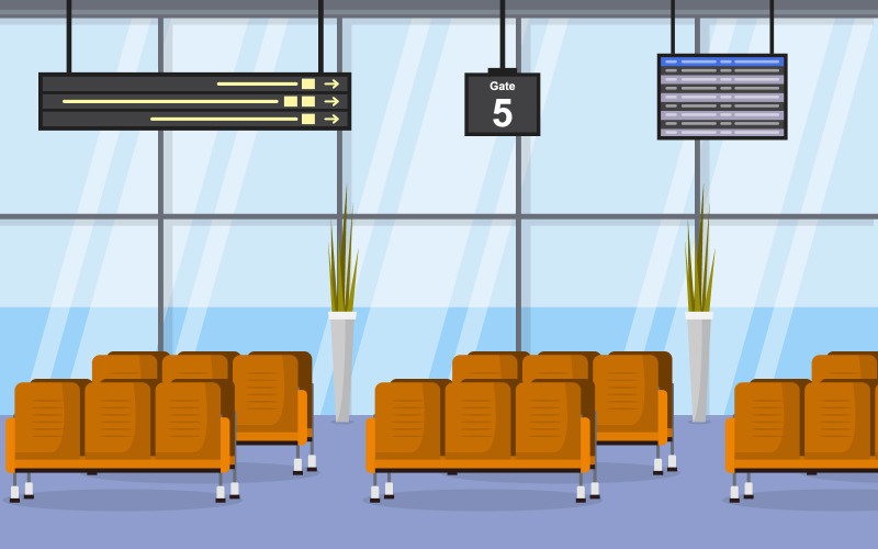 Download Иллюстрация "Terminal Gate Interior - Illustration" / Terminal Gate Interior - Illustration - Иллюстрация на тему графика airport,airplane,terminal,gate,waiting,room,hall,interior,flat,illustration,arrival,departure,vector,window,inside,background,vacation,digital,empty,plane