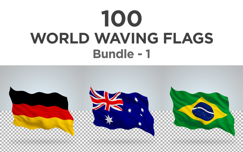 Pakiet 100 krajów machających flagami - ilustracja