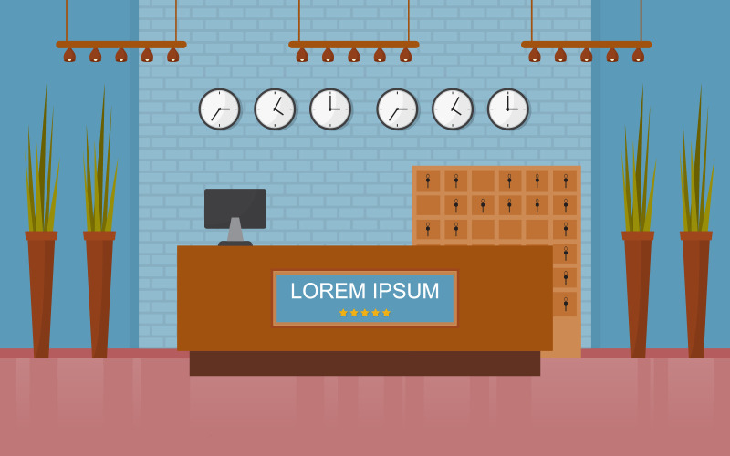 Download Иллюстрация "Reception Hotel Room - Illustration" / Reception Hotel Room - Illustration - Иллюстрация на тему графика hotel,lobby,reception,desk,vector,office,receptionist,business,cartoon,hall,travel,airport,counter,illustration,registration,flat,guest,service,accommodation,help