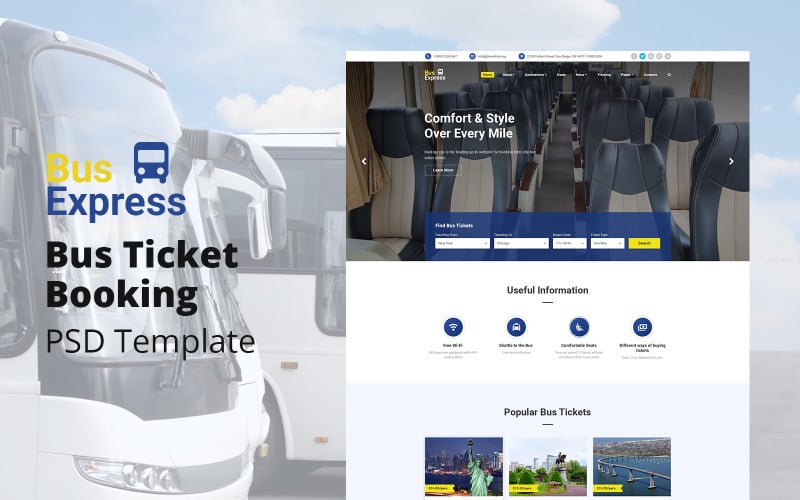 BusExpress - Bus Ticket Booking Website Design PSD Template