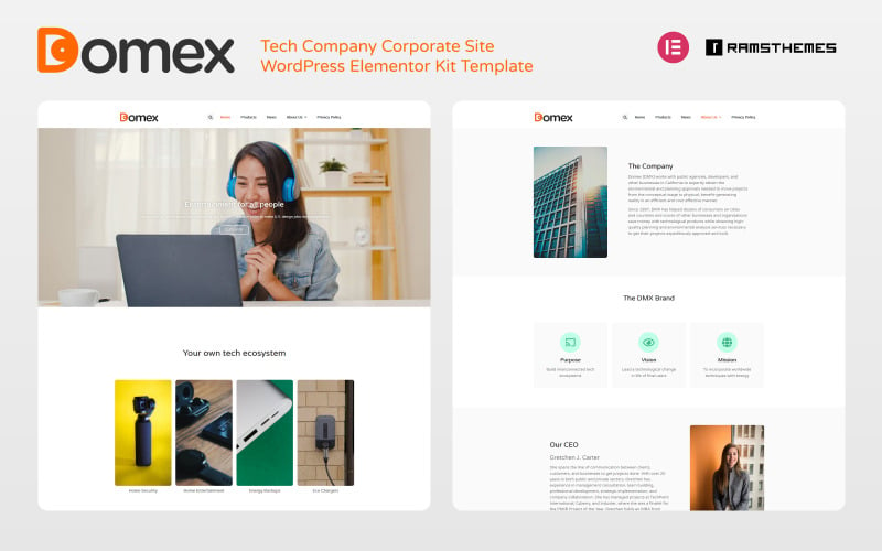 DOMEX - Kit de elemento corporativo WordPress da empresa de tecnologia
