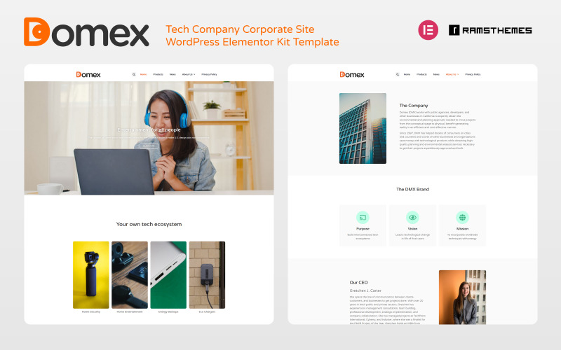 DOMEX - Kit Elementor per WordPress aziendale dell'azienda tecnologica