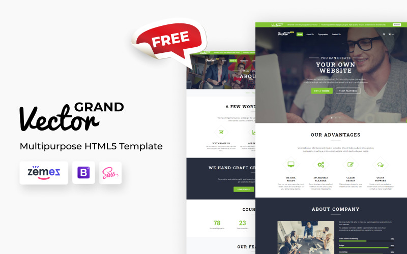 Grand Vector - Gratis multifunctionele responsieve websitesjabloon