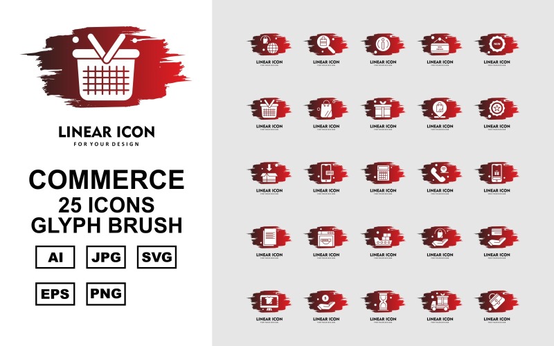 Download Набор иконок "25 Premium Shopping And Commerce Line Glyph Brush Icon Set" / 25 Premium Shopping And Commerce Line Glyph Brush Icon Set - Набор иконок на тему shopping bag,coding,atm card,lcd,dollar,hourglass,van,female bag,search,about,label,new,basket,gift,location,star,box,calculator,icon,icons