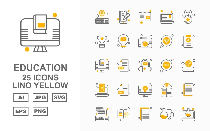 25 Conjunto de ícones amarelos Premium Education Lino