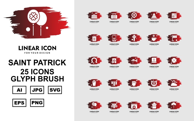 25 Conjunto de ícones de pincel Premium Saint Patrick Glifo