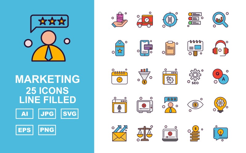 Download Набор иконок "25 Premium Business Line Filled Icon Set" / 25 Premium Business Line Filled Icon Set - Набор иконок на тему business air balloon,target,cloud,server,stopwatch,gallery,coffee,briefcase,judge,files,analytics,map,hourglass,market,direction,flower,document,laptop,mountain,icon