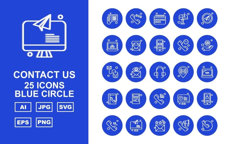 Download Набор иконок "25 Premium Contact Us Blue Circle Icon Set" / 25 Premium Contact Us Blue Circle Icon Set - Набор иконок на тему business telephone,message,lcd,mobile,24 hours alert,email,loudspeaker,calendar,post box,send,at the rate sign,mouse,earphone,location,laptop,contact book,news paper