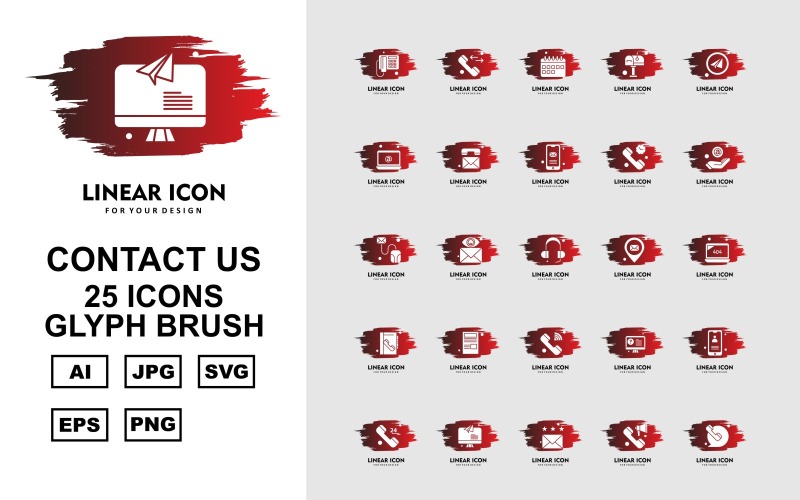 25 Premium Contact Us Glyph Brush Icon Set