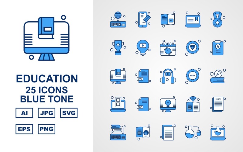 25 Premium Education Blue Tone Ikonuppsättning