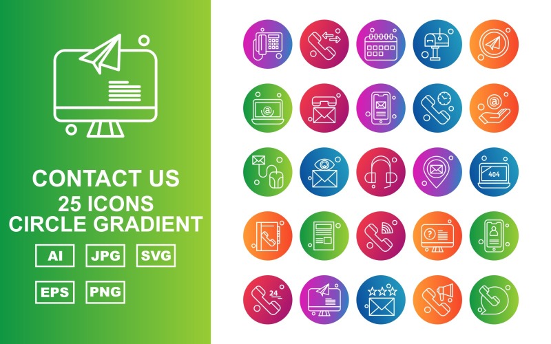 25 Premium Kontakta oss Circle Gradient Icon Set