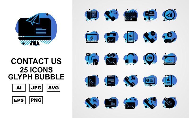 25 Premium Kontakta oss Glyph Bubble Icon Set