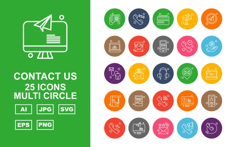 25 Premium Kontakta oss Multi Circle Icon Set