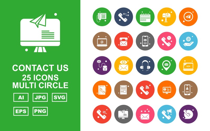 25 Premium Kontakta oss Multi Circle Icon Set