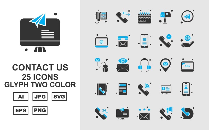 25 Premium Kontaktujte nás Sada glyfů se dvěma barevnými ikonami