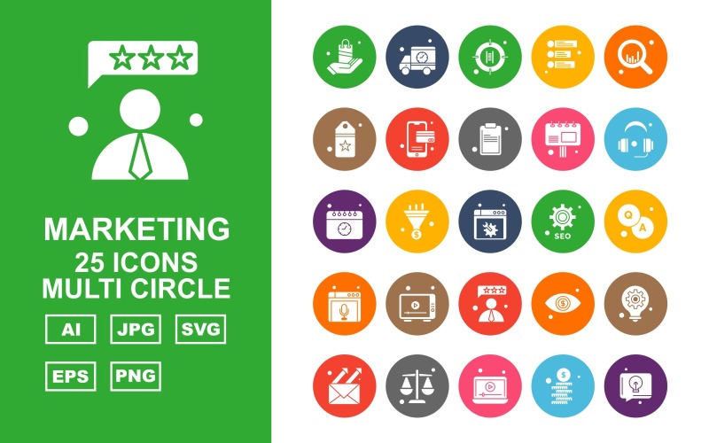 25 Premium Marketing Multi Circle Ikonuppsättning