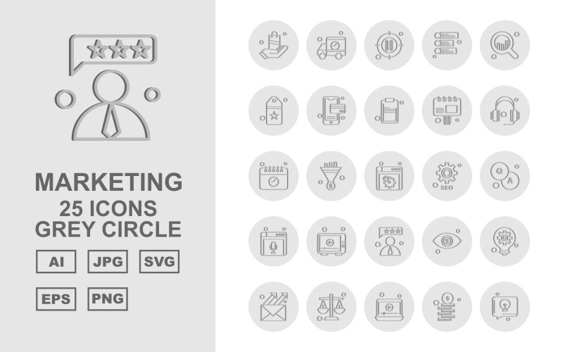 25 prémium marketing szürke kör ikonkészlet