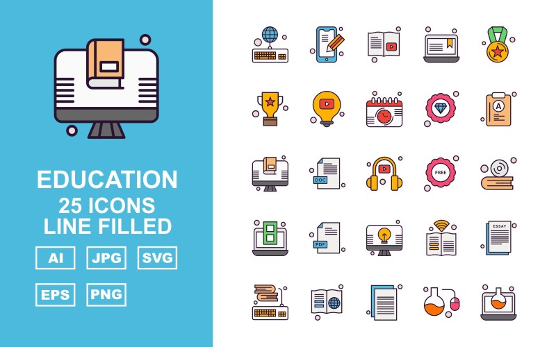 25 преміум освіти лінія заповнені значок Установка