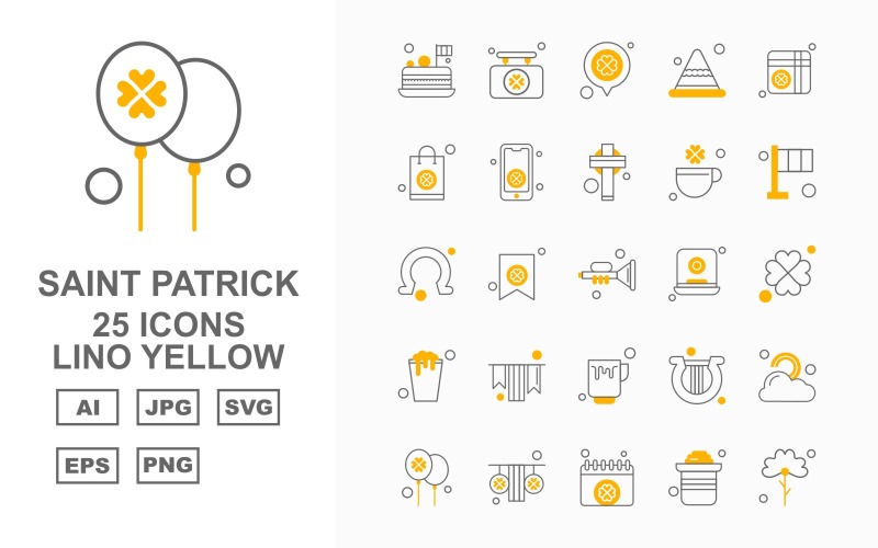 25 Premium Saint Patrick Lino Conjunto de iconos amarillos
