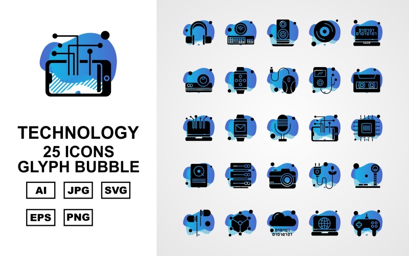25 Premium Teknoloji Glyph Bubble Simge Seti
