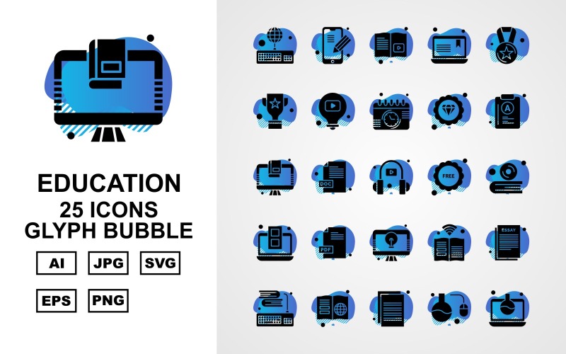 25 Premium Utbildning Glyph Bubble Ikonuppsättning
