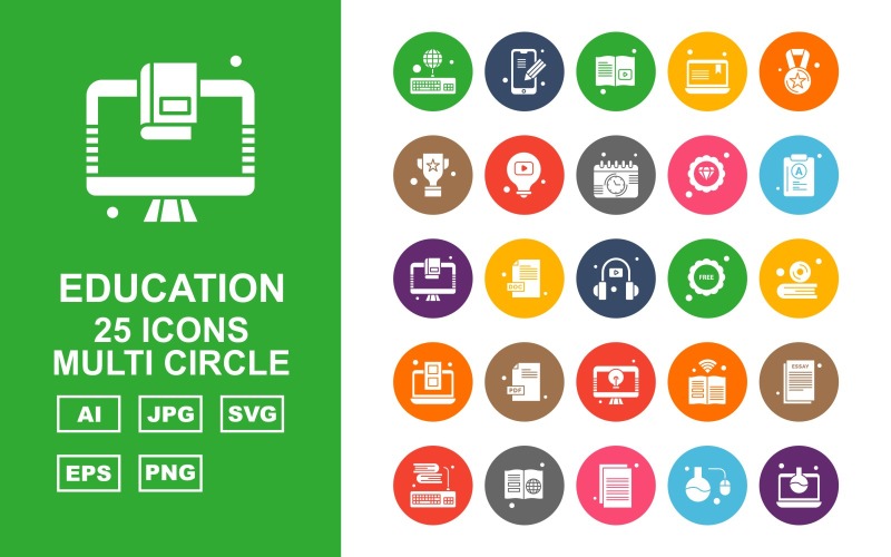 25 Set di icone multi cerchio Premium Education