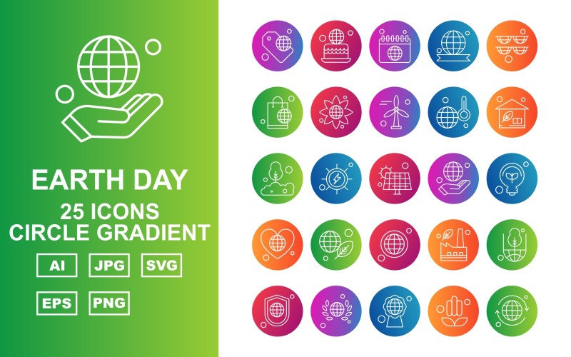 25 Conjunto de ícones premium de gradiente de círculo do Dia da Terra