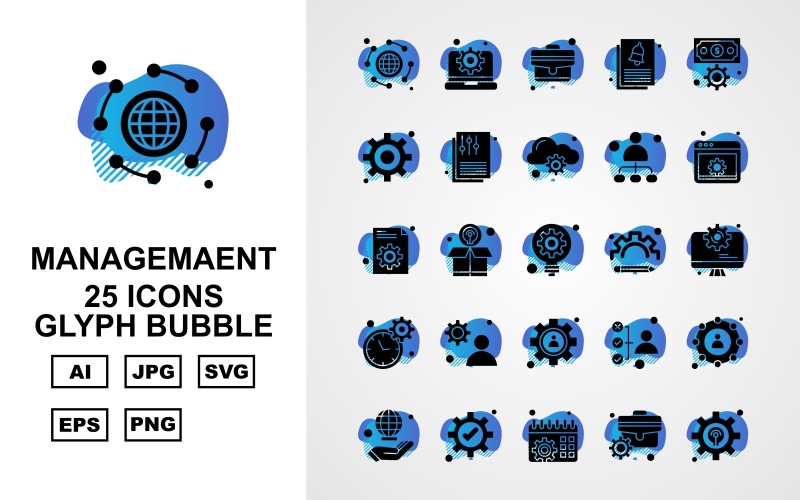 25 Conjunto de iconos de burbujas de glifos de gestión premium