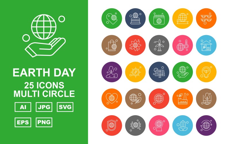 25 Premium Earth Day Multi Circle Ikonuppsättning