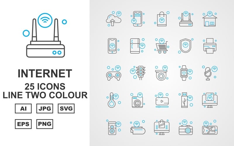 25 Premium Internet Of Things Line Two Color Ikonuppsättning