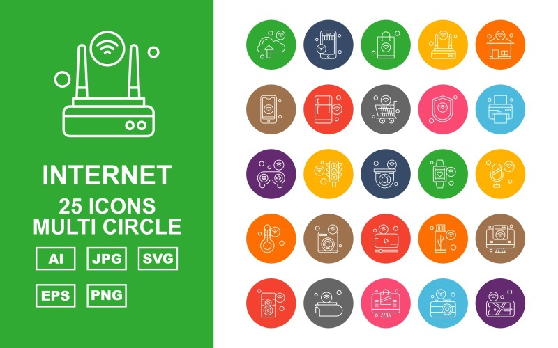25 Premium Internet Of Things Set di icone multi cerchio
