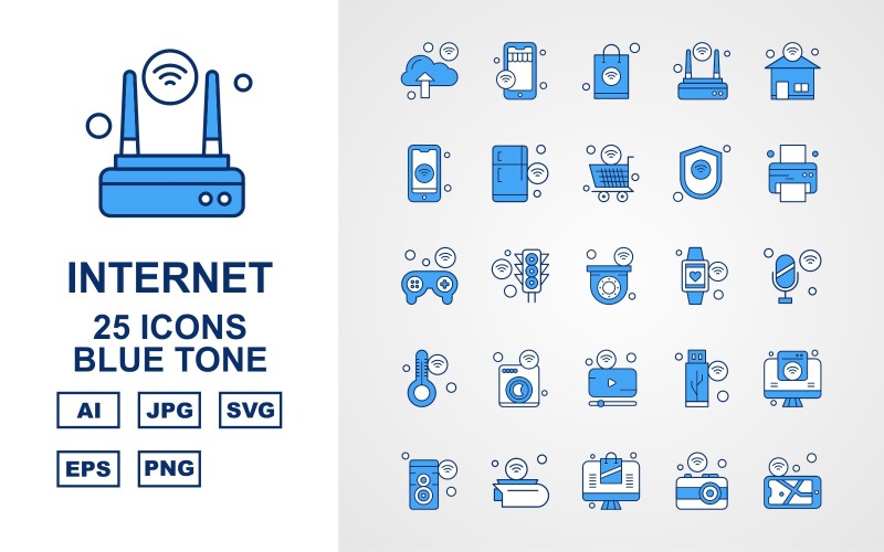 25 premium internet van dingen Blue Tone Icon Set