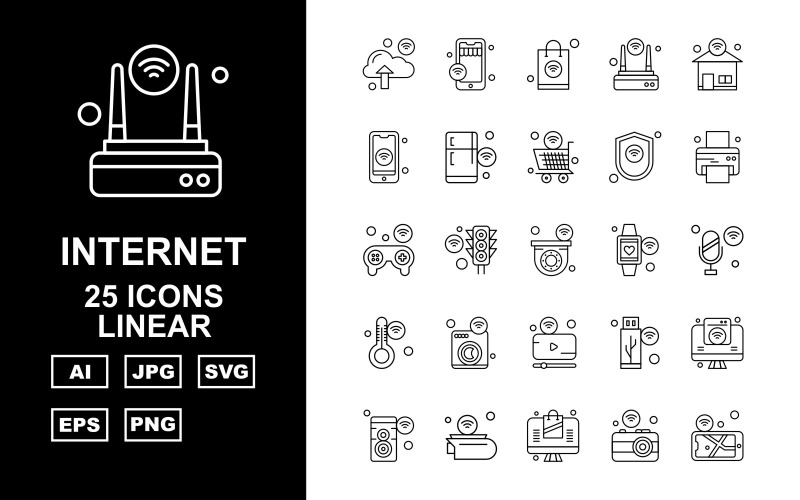 25 premium internet van dingen lineaire pictogramserie