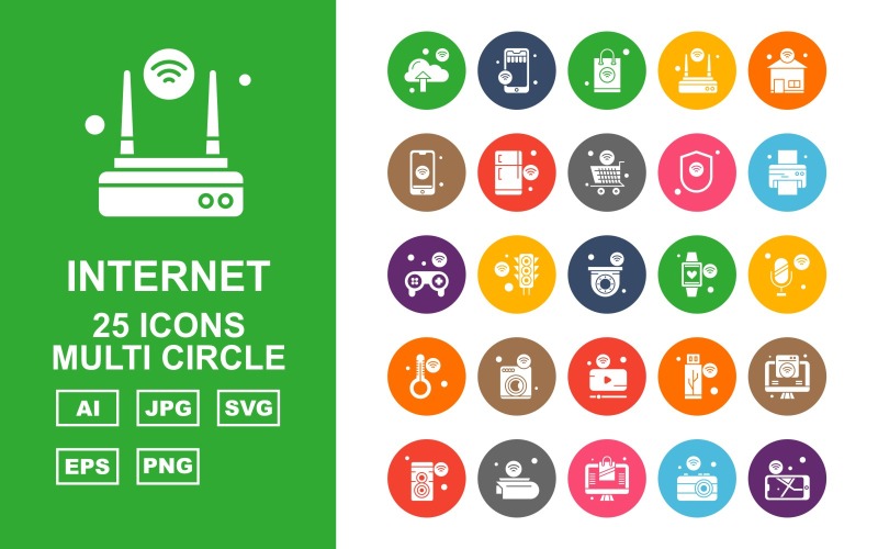 25 premium internet van dingen multi-cirkel pictogramserie
