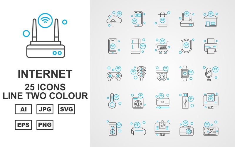 25 Премиум Интернет вещей линии двухцветный набор иконок