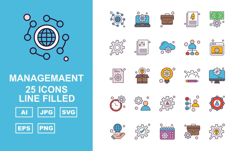 25 Premium Management Line Gevulde Icon Set