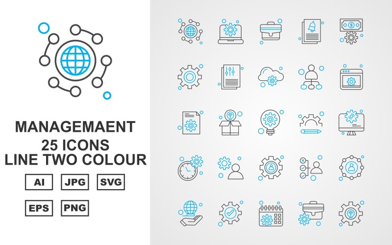 Download Набор иконок "25 Premium Management Line Two Color Icon Set" / 25 Premium Management Line Two Color Icon Set - Набор иконок на тему business globe,box,avatar,hand,setting,calendar,briefcase,laptop,suitcase,document,dollar,cloud,user,website,bulb,lcd,icon,icons