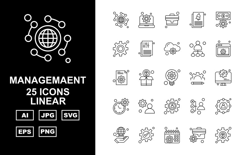 Download Набор иконок "25 Premium Management Linear Icon Set" / 25 Premium Management Linear Icon Set - Набор иконок на тему business globe,box,avatar,hand,setting,calendar,briefcase,laptop,suitcase,document,dollar,cloud,user,website,bulb,lcd,icon,icons