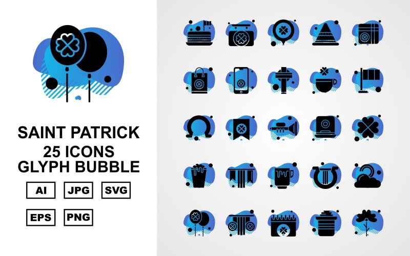 25 Prémium Saint Patrick Glyph Bubble Ikonkészlet