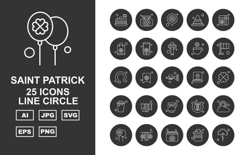 25 premium Saint Patrick lijn cirkel pictogramserie