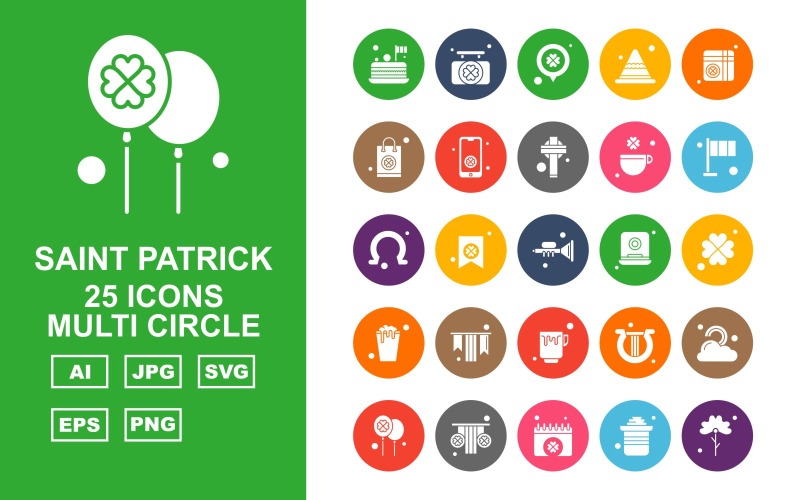 25 Premium Saint Patrick Multi Circle Ikonuppsättning
